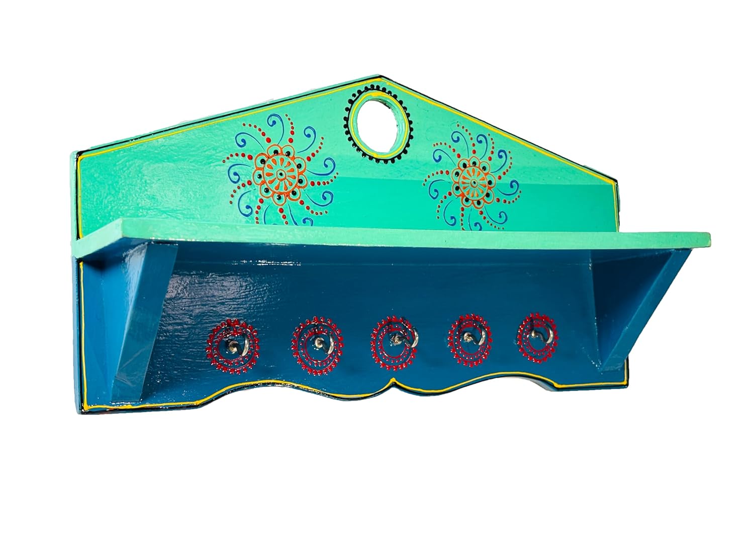 AHOYWOOD Solid Wood Wall Keyhanger with Shelf (Hand Painted) for Home, Office,Kitchen