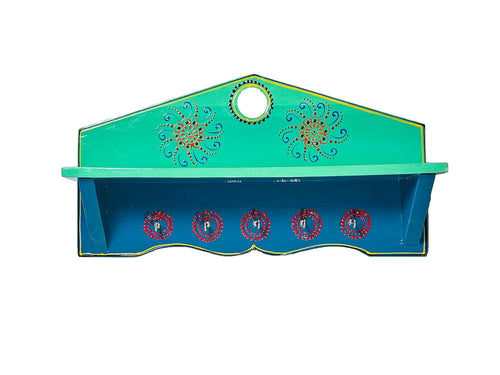 AHOYWOOD Solid Wood Wall Keyhanger with Shelf (Hand Painted) for Home, Office,Kitchen