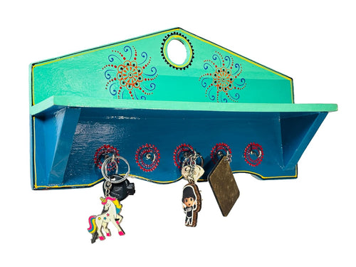 AHOYWOOD Solid Wood Wall Keyhanger with Shelf (Hand Painted) for Home, Office,Kitchen